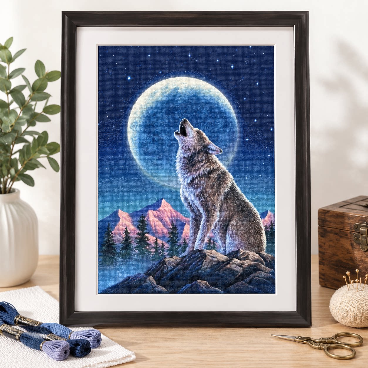 Cross Stitch Stamped Kits Beginners - [ZZ9252-Ay Işığında Yalnız Kurt] Yeni Başlayanlar