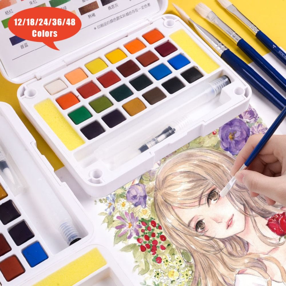 Watercolor Paint Set Solid Pigment - Profesyonel Su Fırçası Kalem Suluboya Boya