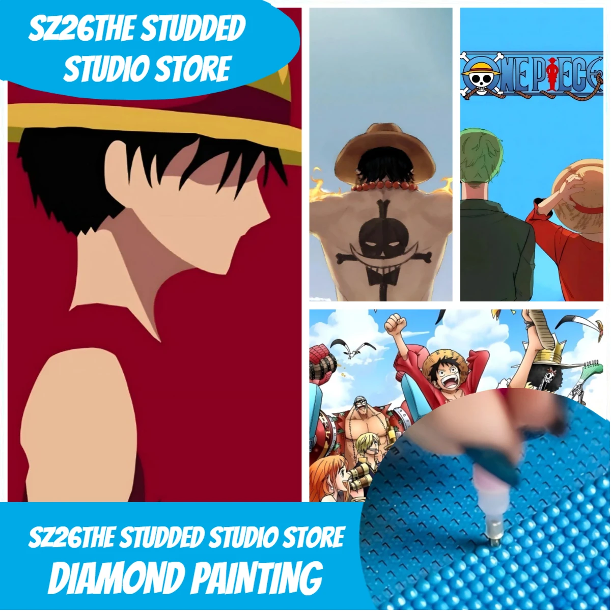 5D Diamond Painting Kit Full Drill - Sz26, Çivili Anime One Piece Hasır