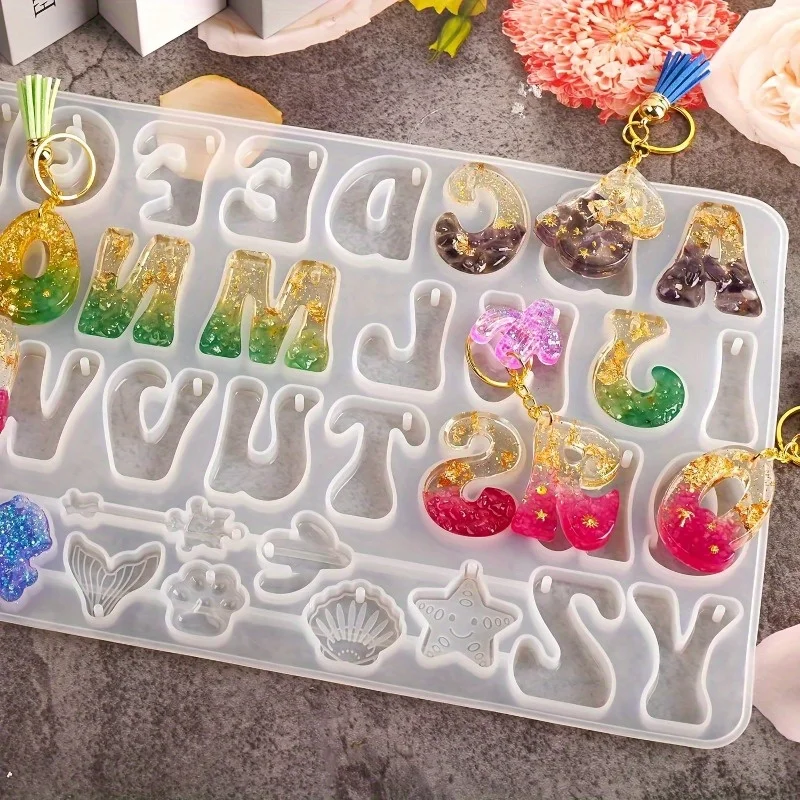 Silicone Epoxy Resin Molds Set - DIY Anahtarlık için Alfabe Ters Harf