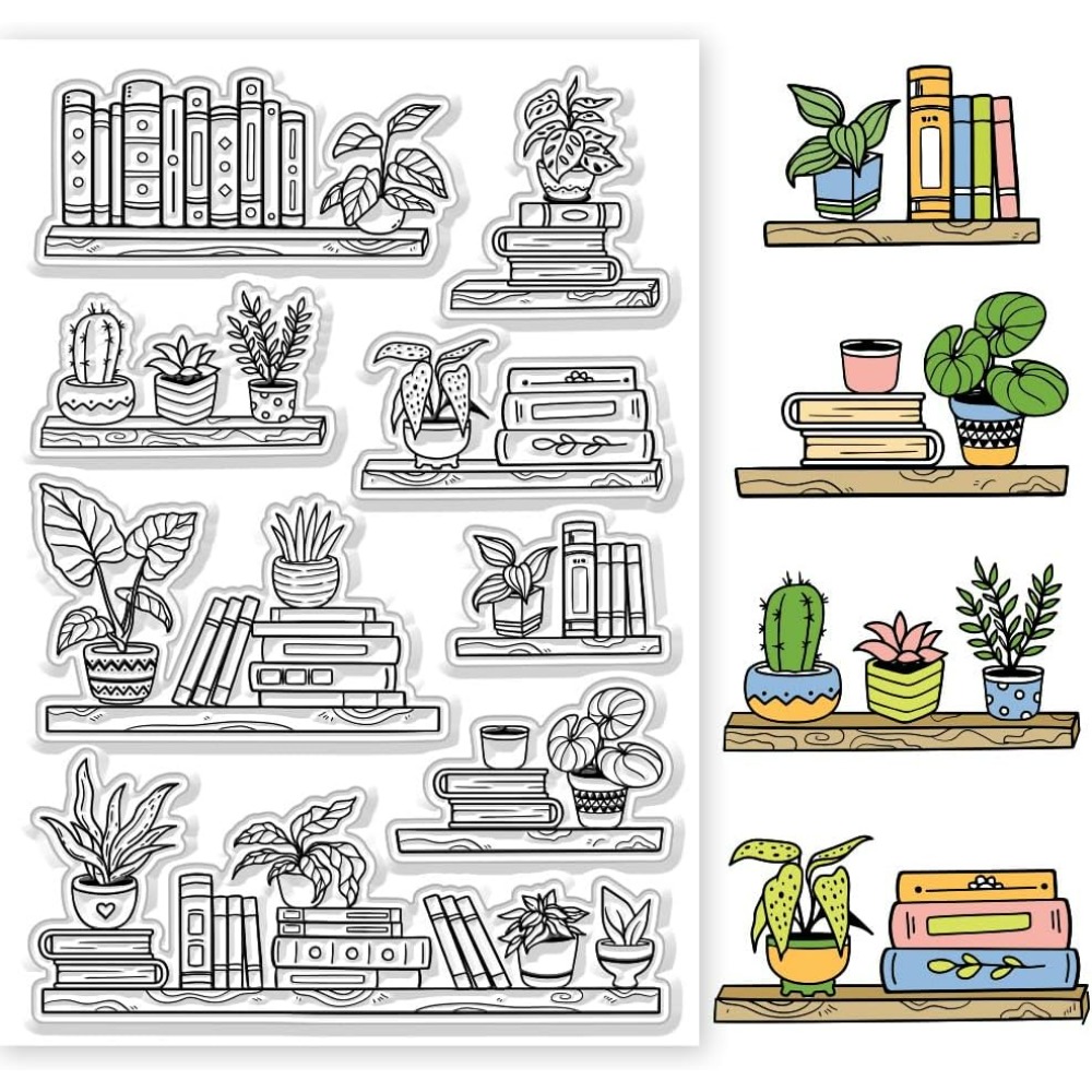 Clear Silicone Stamps For Card Making - Saksı Kitaplık Temizle Pullar Kitap ve