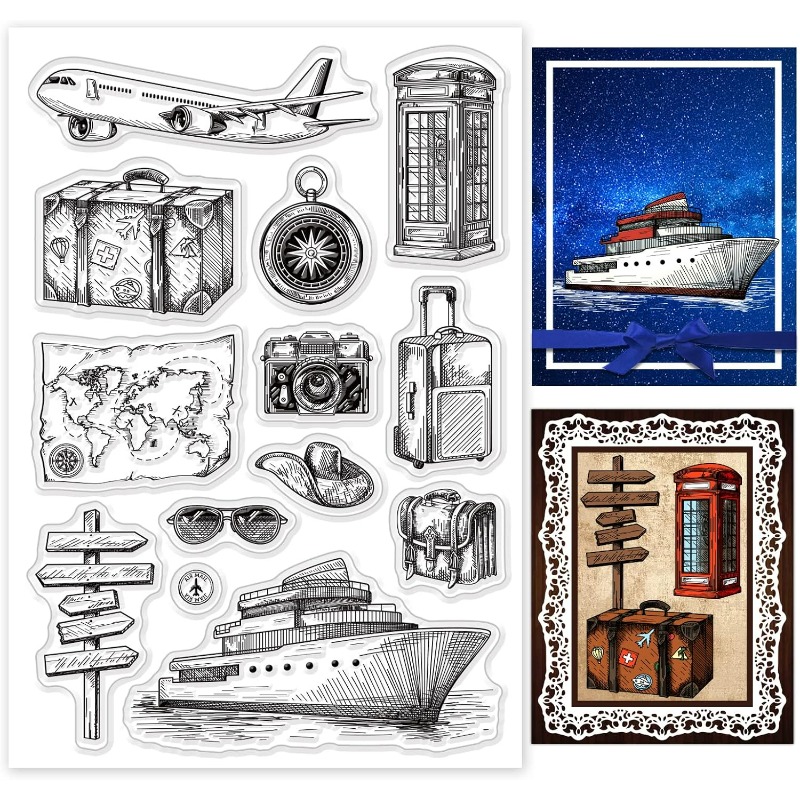 Clear Silicone Stamps For Card Making - Seyahat Silikon Şeffaf Damga Uçak Haritası