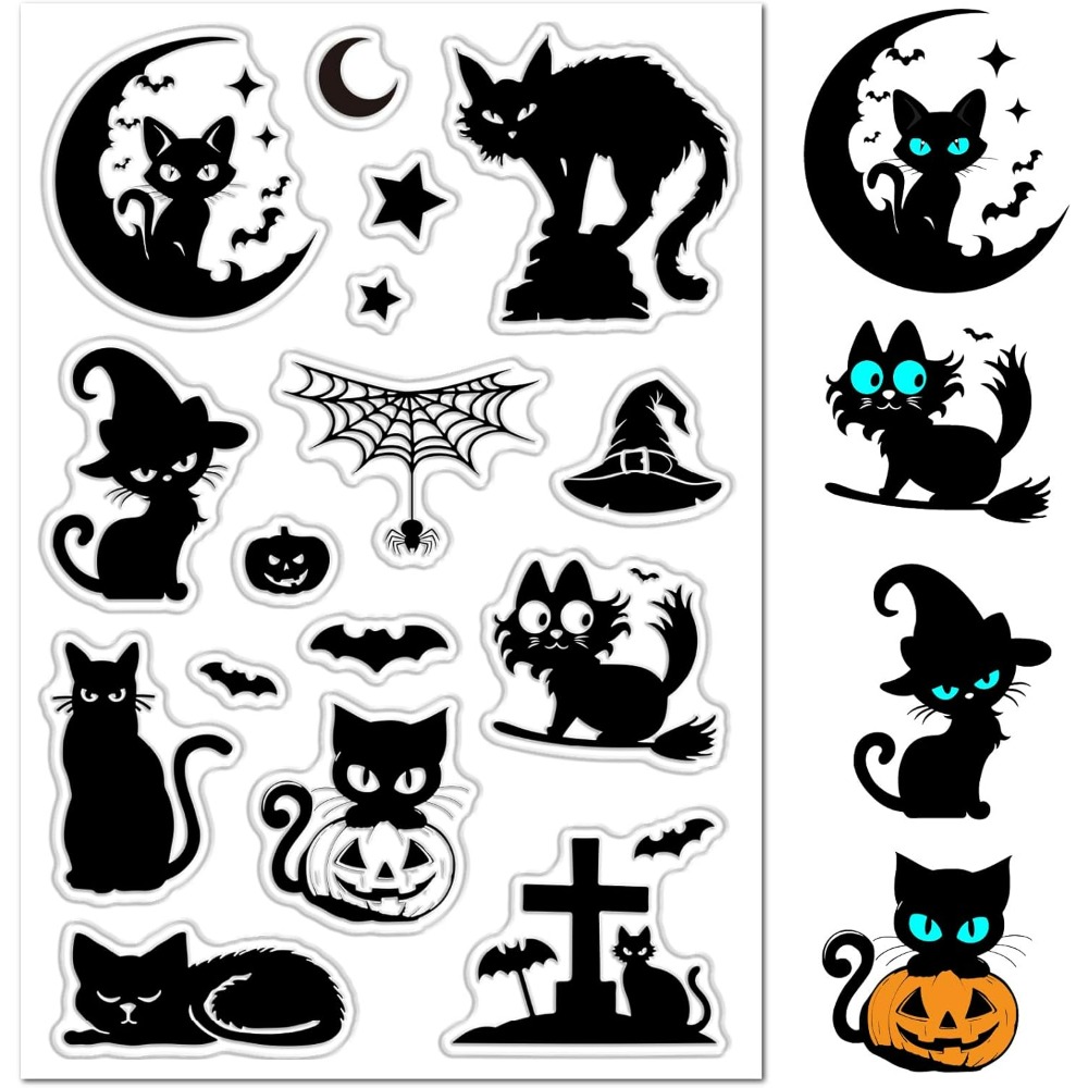 Clear Silicone Stamps For Card Making - Cadılar bayramı Siyah Kediler Temizle Lastik