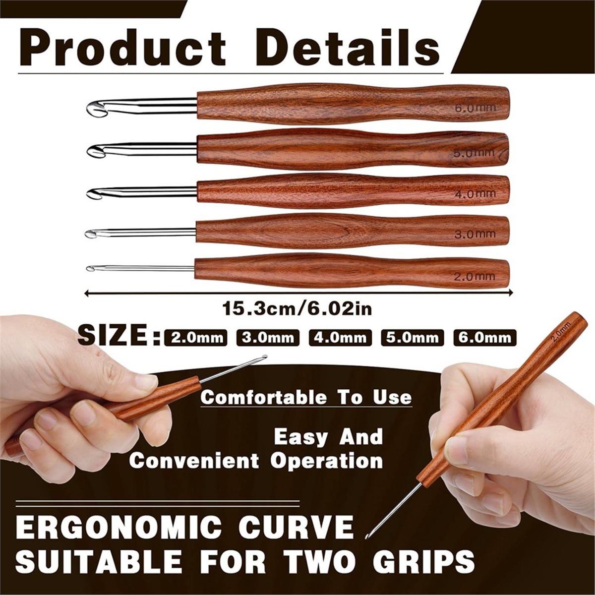 NOCM 5 Adet Tığ Kancası, 5 Boy - Wooden Crochet Hooks Ergonomic Handle incelemesi ve fiyatı